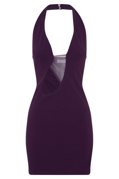Aubree Crepe And Mesh Mini Dress - Purple