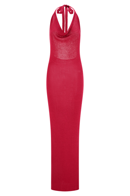 Ayella Cowl Knit Maxi Dress - Raspberry