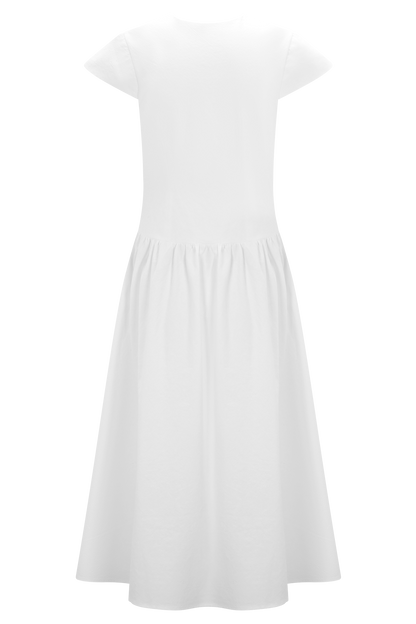 Ayla Cotton Fit And Flare Midi Dress - White