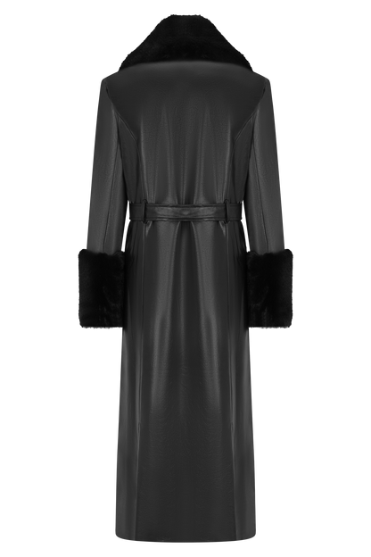 Bec Faux Leather Trench Coat With Faux Fur - Black