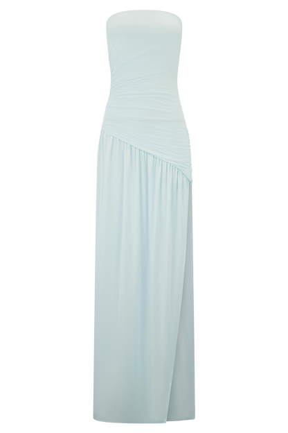 Bex Strapless Slinky Maxi Dress With Split - Pale Blue
