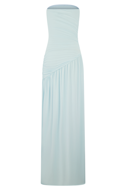 Bex Strapless Slinky Maxi Dress With Split - Pale Blue