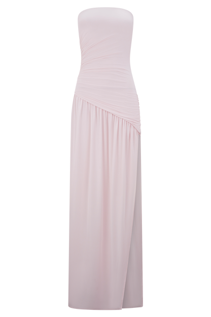 Bex Strapless Slinky Maxi Dress With Split - Pale Pink