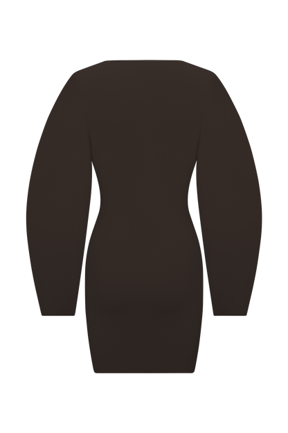 Billy Balloon Sleeve Knit Mini Dress - Dark Chocolate
