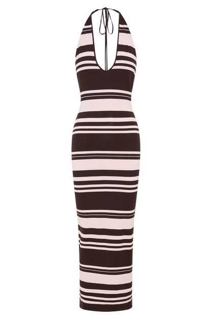 Brienne Stripe Midi Dress - Pink/Chocolate