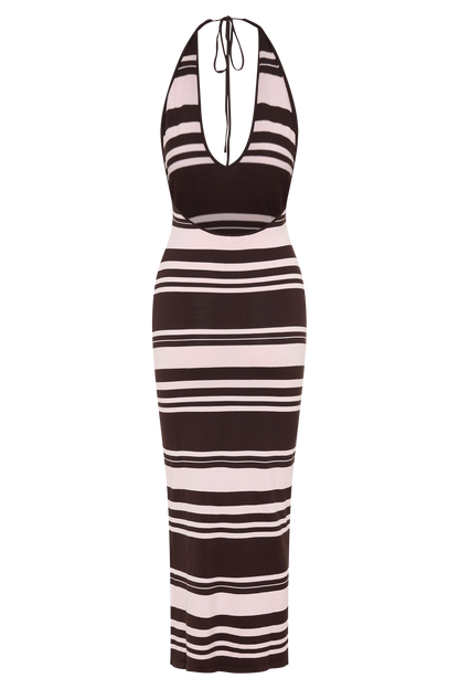 Brienne Stripe Midi Dress - Pink/Chocolate