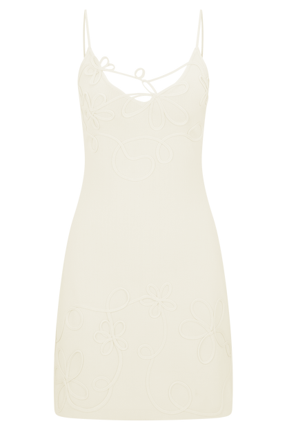 Brullo Embroidery Knit Mini Dress - Ivory