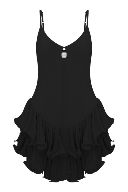 Calantha Ruffle Mesh Mini Dress - Black