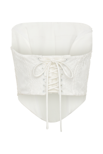 Camille Beaded Satin And Lace Corset Top - Ivory