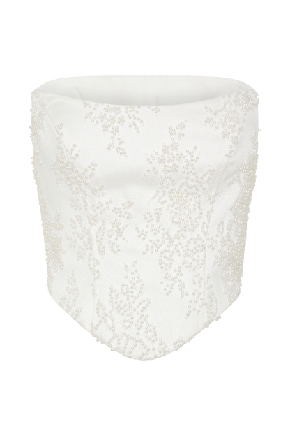 Camille Beaded Satin And Lace Corset Top - Ivory