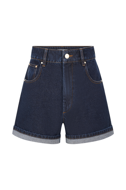 Carlene Cuffed Denim Shorts - Indigo Blue