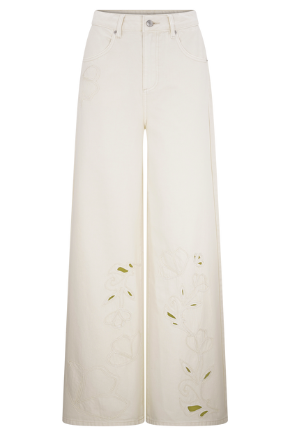 Carmella Embroided Jeans - Ecru