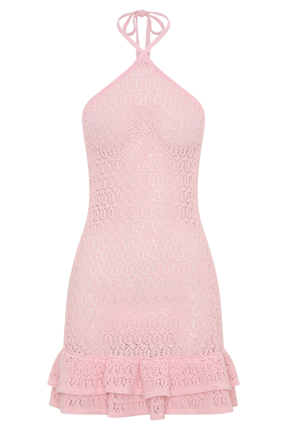 Carrisa Crochet Knit Mini Dress - Baby Pink