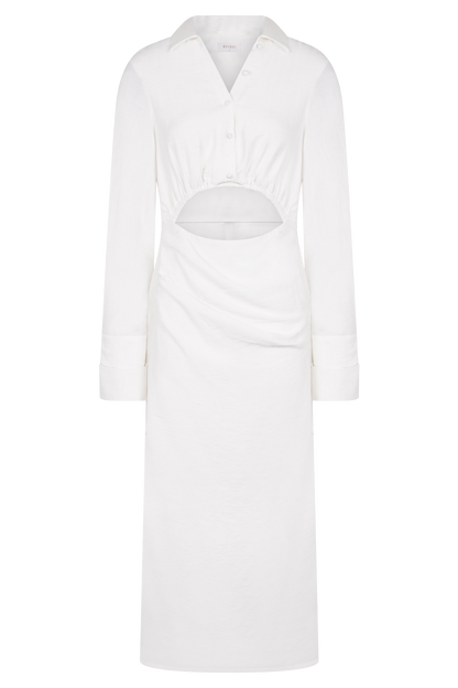Cecilie Cut Out Shirt Midi Dress - White