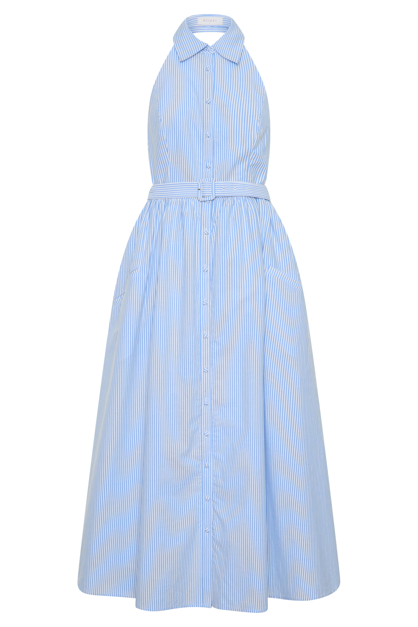 Cindy Collared Midi Dress - Blue Pinstripe