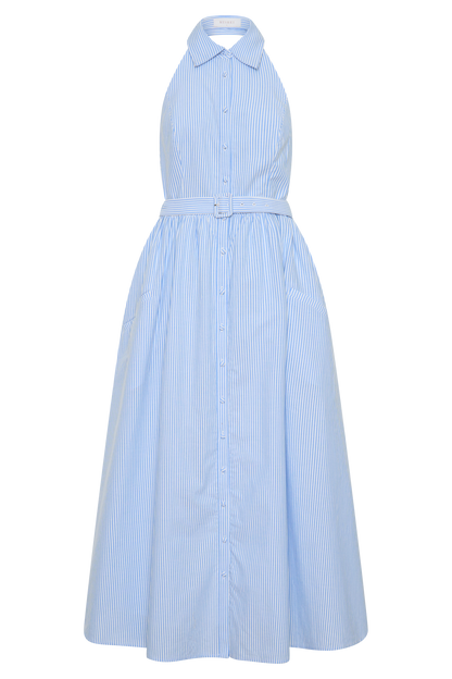 Cindy Collared Midi Dress - Blue Pinstripe