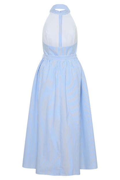 Cindy Collared Midi Dress - Blue Pinstripe