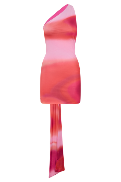 Claudette Slinky Mini Dress With Hardware - Pink Sunset Print