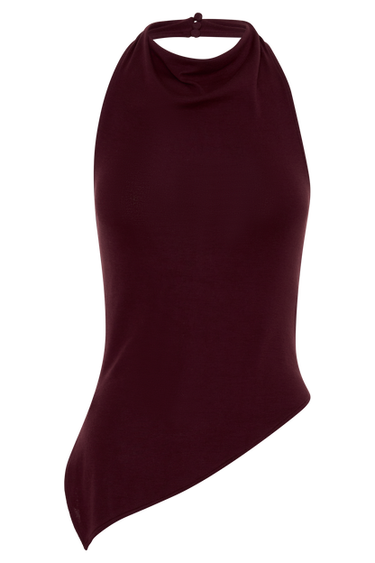 Clea Relaxed Sheer Halter Top - Burgundy