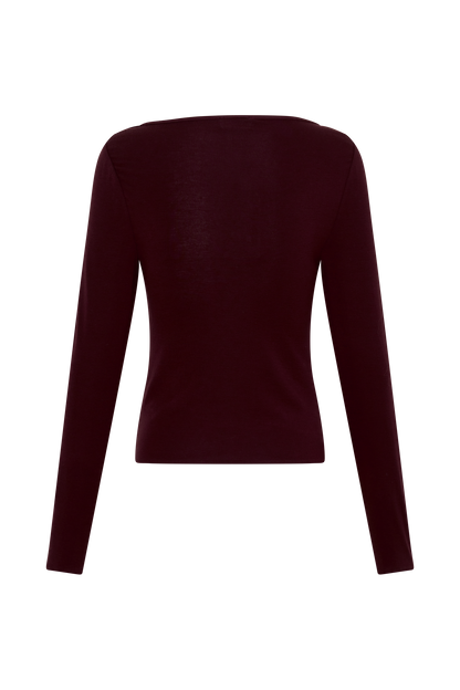 Coraline Long Sleeve Sheer Top - Burgundy