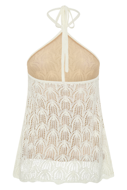 Corey Crochet Halter Neck Top - Ivory