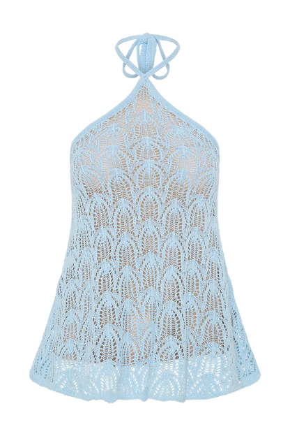 Corey Crochet Halter Neck Top - Light Blue