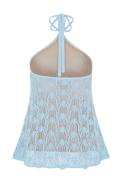 Corey Crochet Halter Neck Top - Light Blue