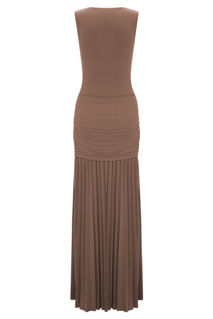 Dania Cowl Neck Slinky Maxi Dress - Mocha Mousse