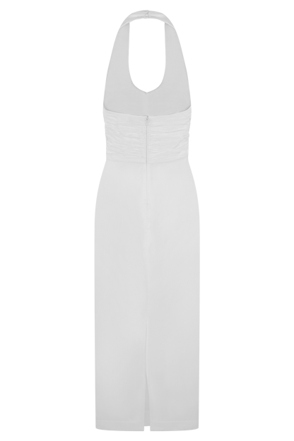Daniela Ruched Halter Midi Dress - White