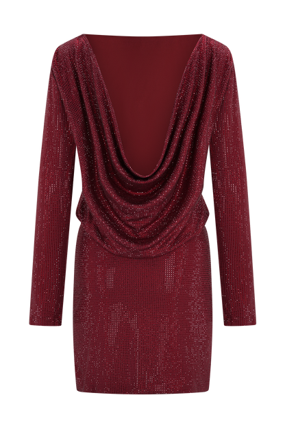 Darius Diamante Cowl Mini Dress - Wine
