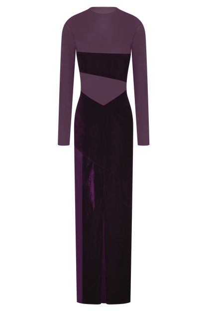 Davina Velvet And Mesh Maxi Dress - Purple