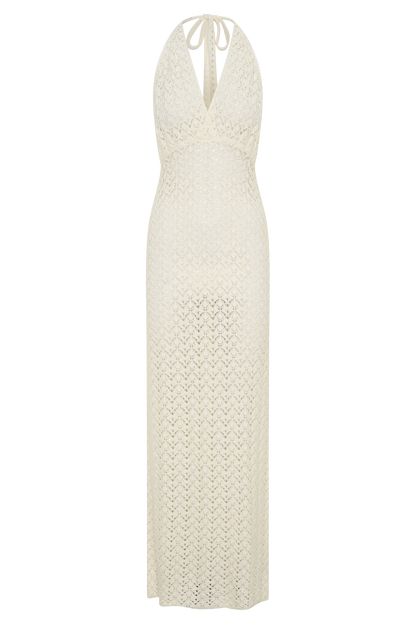 Deeliah Halterneck Crochet Maxi Dress -  Ivory