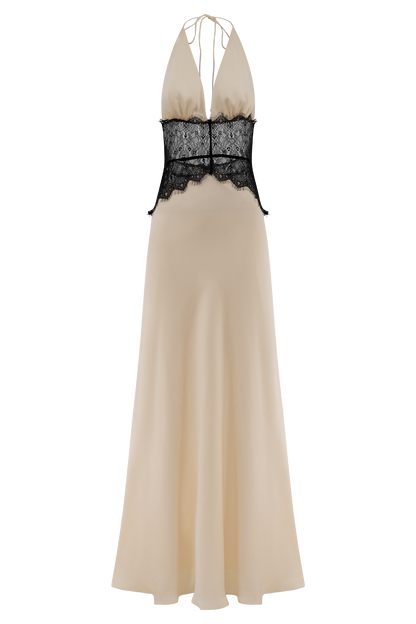 Dinah Lace And Satin Maxi Dress - Black/Ivory