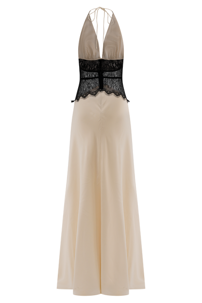 Dinah Lace And Satin Maxi Dress - Black/Ivory