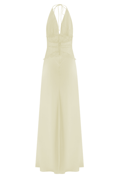 Dinah Lace And Satin Maxi Dress - Lemon