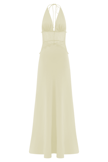 Dinah Lace And Satin Maxi Dress - Lemon
