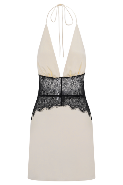 Dinah Lace And Satin Mini Dress - Black/Ivory