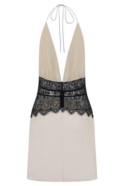 Dinah Lace And Satin Mini Dress - Black/Ivory