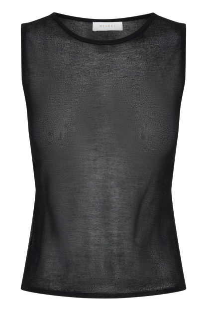 Dollie Sheer Knit Tank Top - Black