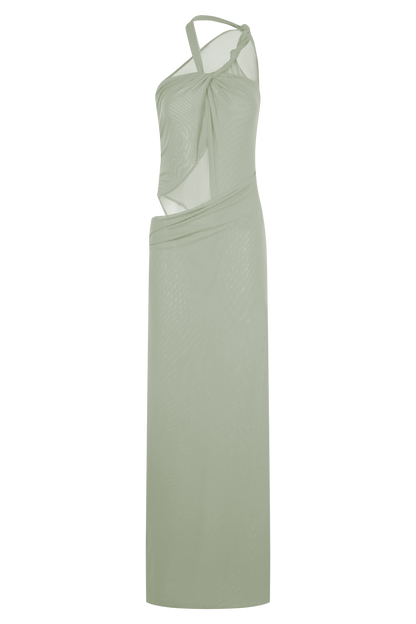Edwina Knotted Mesh Maxi Dress - Sage