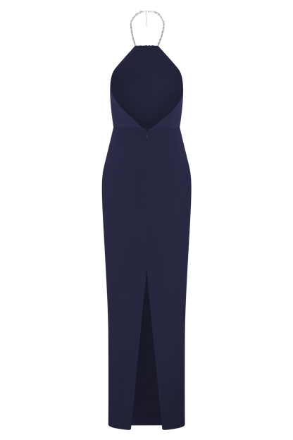 Elina Satin Necklace Maxi Dress - Navy