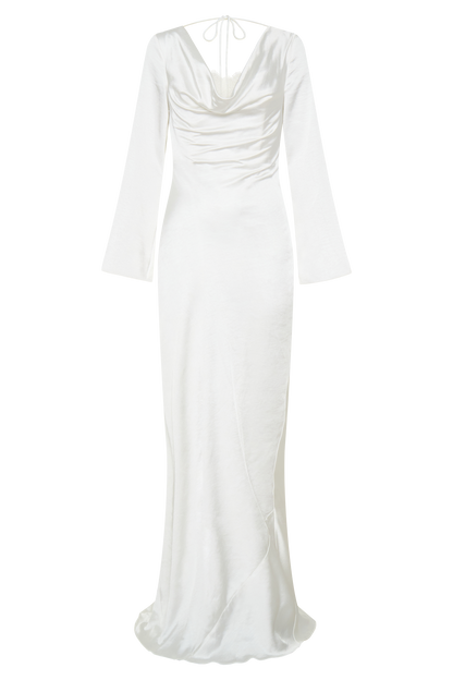 Eliza Long Sleeve Cowl Lace And Satin Maxi Dress - Ivory