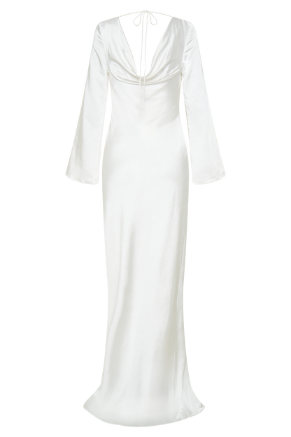Eliza Long Sleeve Cowl Lace And Satin Maxi Dress - Ivory
