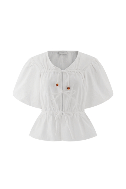 Emilie Puff Sleeve Cotton Top - White