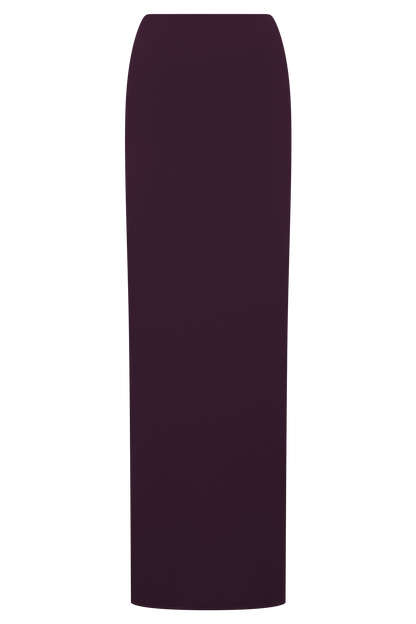 Erina Slinky Ruched Maxi Skirt With Hardware - Aubergine