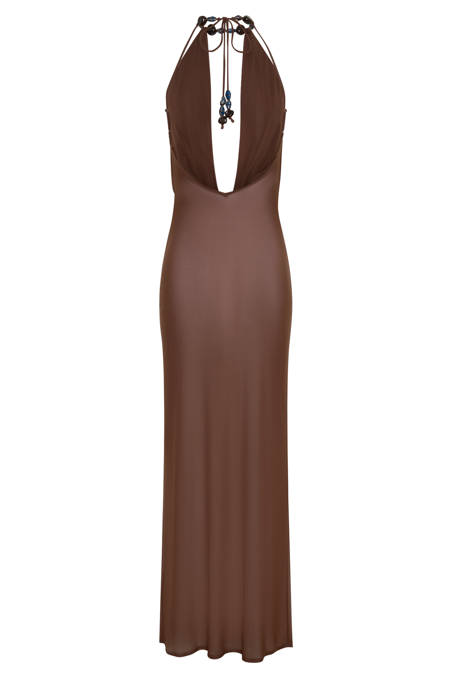 Ethal Mesh Cowl Neck Beaded Maxi Dress - Chocolate