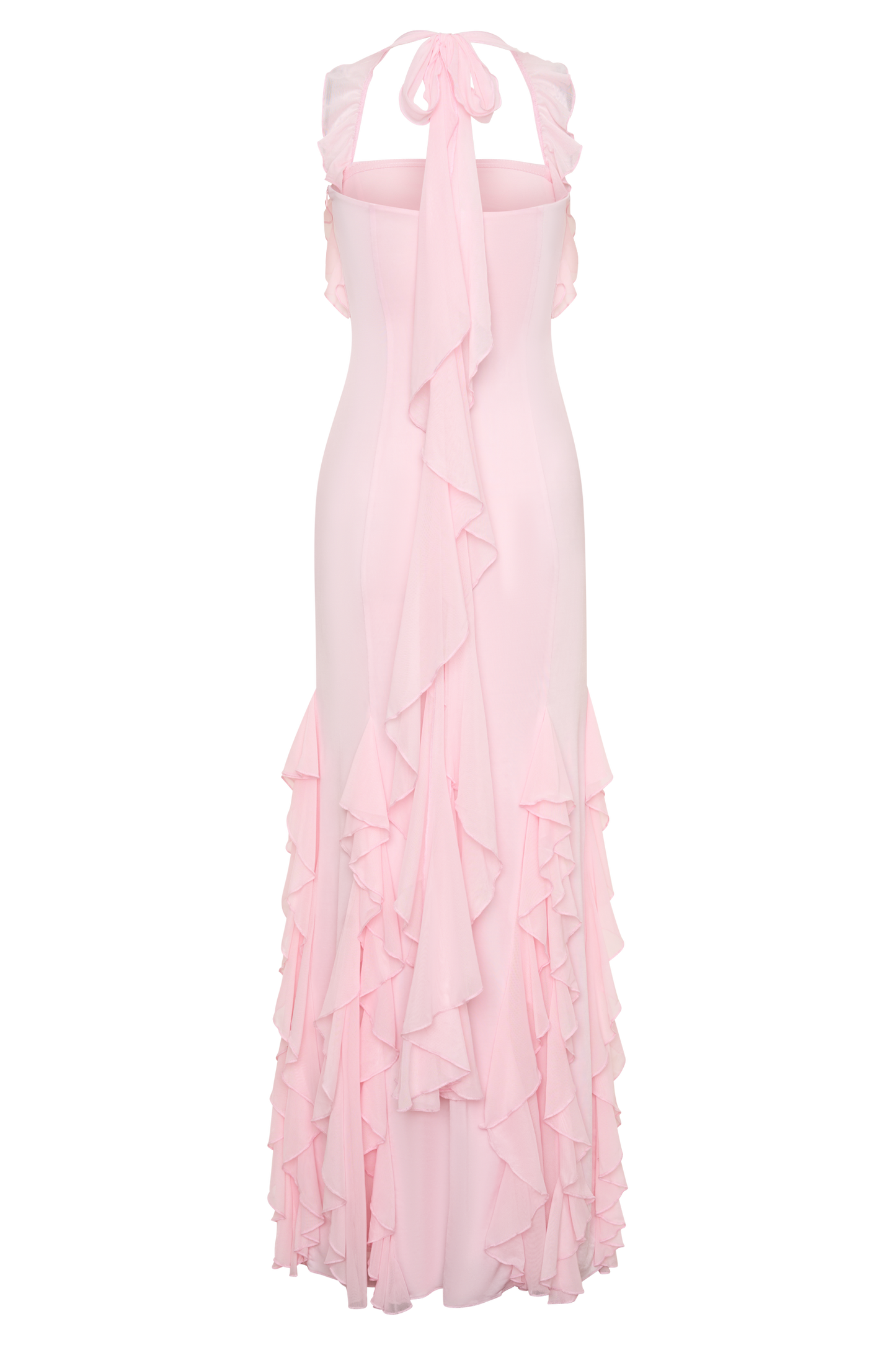 Etta Ruffle Slinky Maxi Dress - Pale Pink