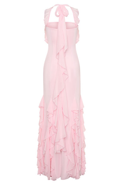 Etta Ruffle Slinky Maxi Dress - Pale Pink