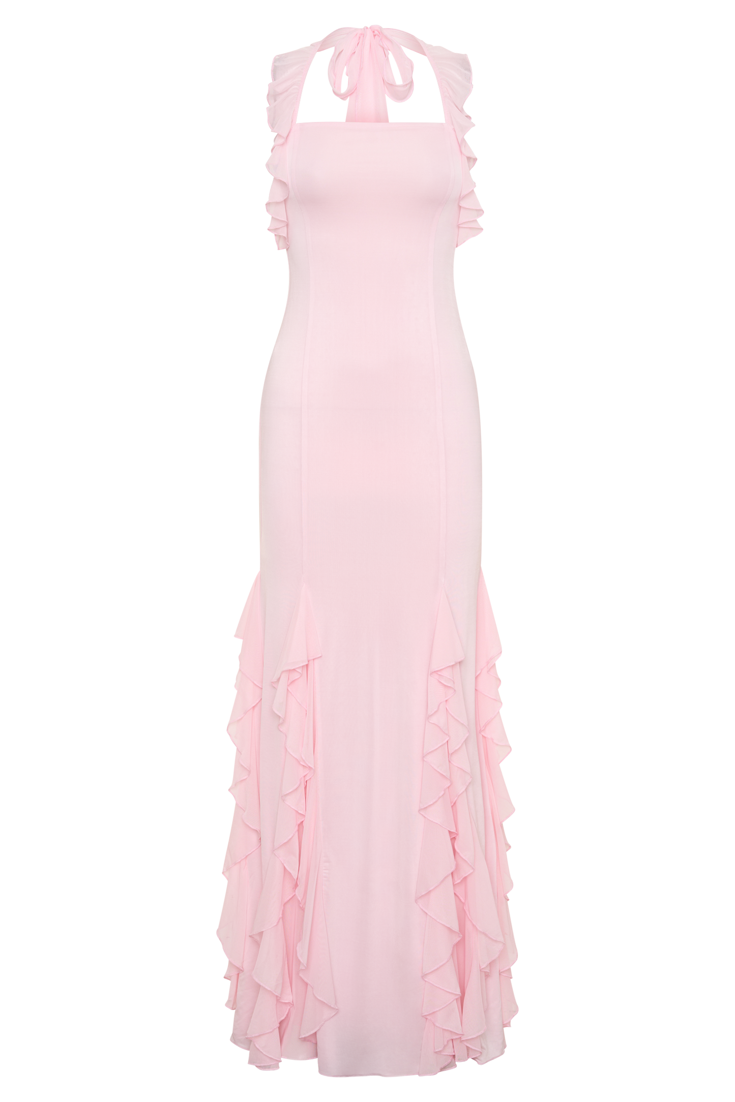 Etta Ruffle Slinky Maxi Dress - Pale Pink