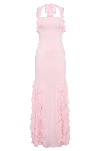 Etta Ruffle Slinky Maxi Dress - Pale Pink